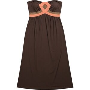 Vintage Y2K 90s Akiko Strapless Mini Dress Brown Modal Silk Beach Coverup Resort